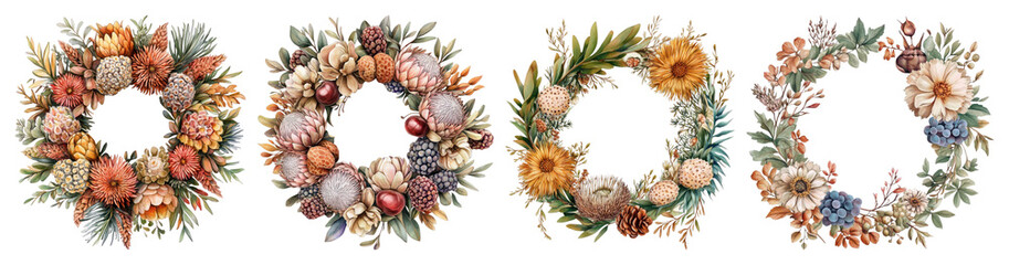 Fototapeta premium Vintage floral wreaths illustration