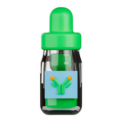 Anti human globulin reagent bottle 3d icon, green dropper vial with antibody label.