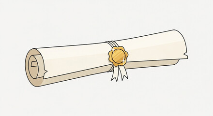 A Rolled Up Parchment Document Tied With A Golden Seal And Ribbon Illustrating A Certificate Of Achievement Or Historical Decree