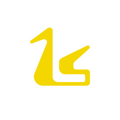 Abstract origami swan illustration, elegant geometric bird logo concept in yellow. Abstract minimalist bird logo.