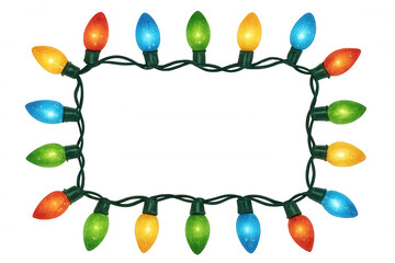 Glowing colorful christmas lights forming a rectangular frame on a transparent background, perfect for festive designs
