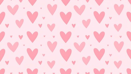 Seamless pattern of pink hearts in varying sizes on a light pink background