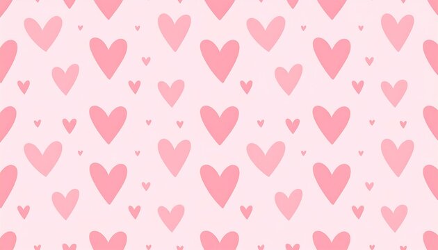 Seamless pattern of pink hearts in varying sizes on a light pink background