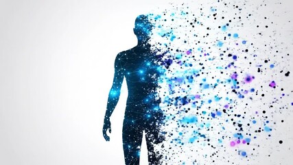 Abstract representation of human body with network connection and disintegration effect