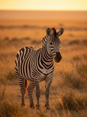 Obraz premium Zebra Standing in a Golden African Savanna at Sunset
