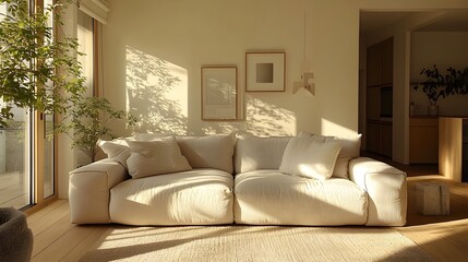 Cozy and Inviting Modern Living Room With Bright Sunlight Streaming Through Windows