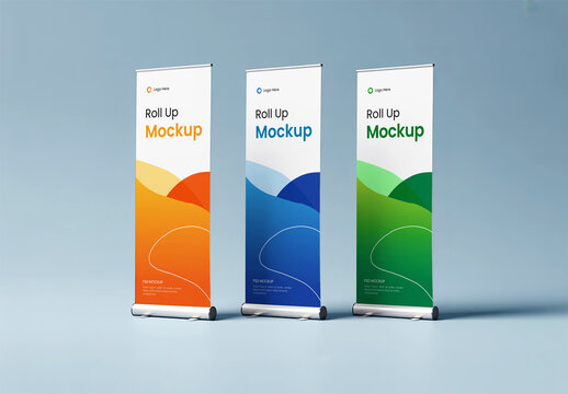 Roll Up Banner Mockup Set with Abstract Design