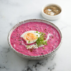 Cold beetroot soup with hard boiled egg