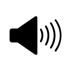 Black and white audio speaker icon with radiating sound waves for listening