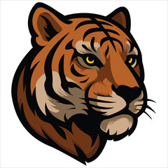 Vector illustration of a majestic tiger head in bold mascot style. Ideal for esports logos, tattoos, branding, or creative projects that need strength, courage, and wild spirit.