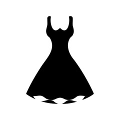 Elegant black dress icon on white background with flowing wavy hemline