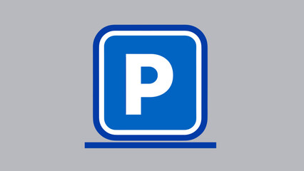 Blue Parking Sign Icon with White Letter P on Grey Background, Automotive Parking Area Symbol