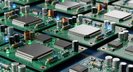 Array of circuit boards with electronic components, showcasing modern technology and engineering