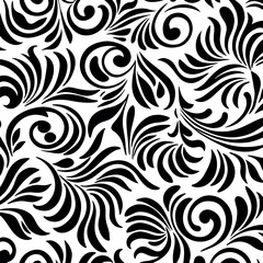 Elegant black and white swirl floral pattern