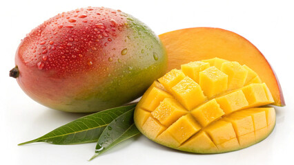 Ripe Mango and mango slice on white background