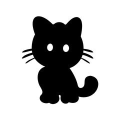 A cute cartoon black cat silhouette sitting with rounded features illustration