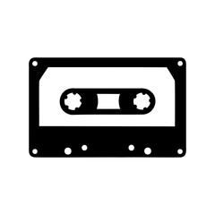 Black and white silhouette of an audio cassette, a symbol of retro music