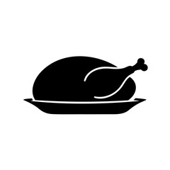 Black silhouette of a roasted turkey or chicken on a platter
