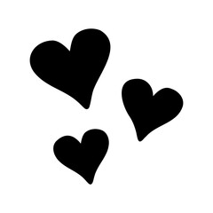 Three black hearts floating in a white background, symbolic of love