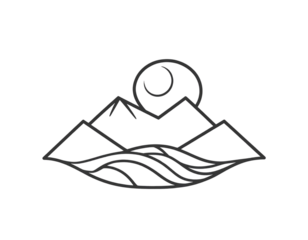 Minimal Line Art Desert Oasis Logo with Triangles and Circles, Isolated