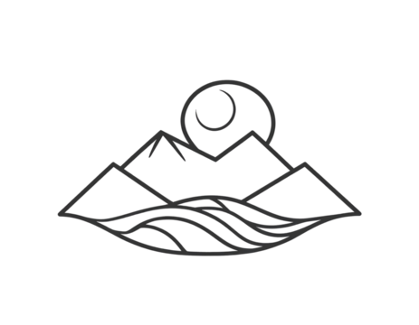 Minimal Line Art Desert Oasis Logo with Triangles and Circles, Isolated