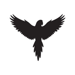 Obraz premium A macaw parrot pointing or showing something with his wing silhouette icon vector flat illustration design on white background