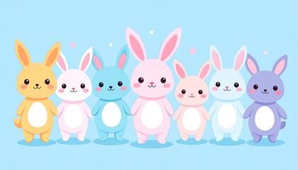 Fototapeta premium Cute Bunny Family Pastel Background.