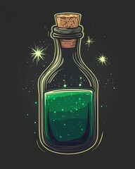 Sparkling green potion with magical cosmic aura
