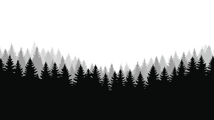 Obraz premium Black and grey silhouette of dense evergreen forest canopy