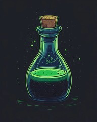 Sparkling green potion with magical cosmic aura