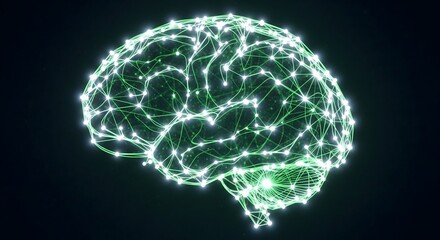 Conceptual illustration of a glowing digital brain network.