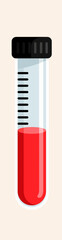 Blood Sample in Test Tube with Red Liquid and Measurement Marks