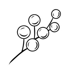 Monochrome botanical Christmas berries. Graphic line art hand drawn ink black and white vector illustration. Isolated object. Good for postcards, posters, stickers, prints