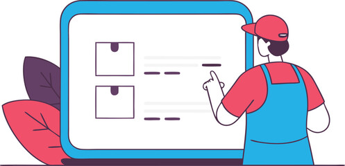 Delivery Service Man Checking Orders on a Digital Tablet Ensuring Efficient Logistics and Smooth Operations for Customer Satisfaction and Timely Package Delivery