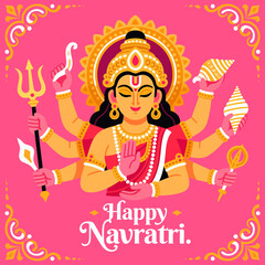 Celebratory Navratri Goddess Illustration with Symbols
