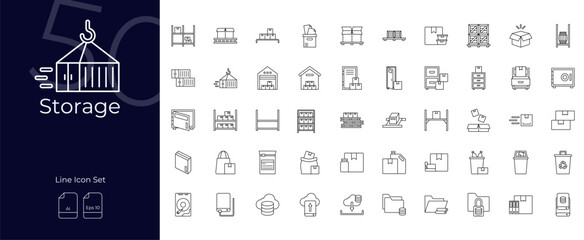 Storage Line Icons set. Vector illustration in modern thin line style of Storage icons: shelf, store, factory, etc
