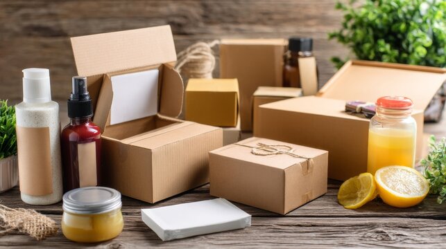 Boxes with cosmetics and skincare products retail packaging photography composition
