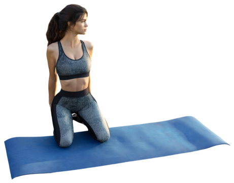 A young slim athletic girl in sportswear with snakeskin prints performs a set of exercises. Fitness and healthy lifestyle. - Powered by Adobe