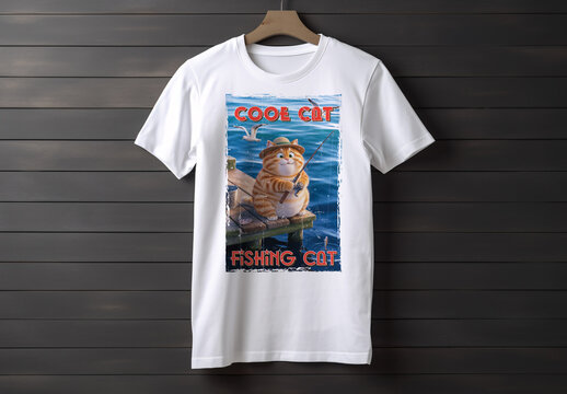 Cool Cat Fishing Funny T Shirt Design