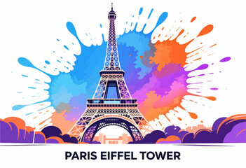 Colorful Paris Eiffel Tower with Paint Splash Celebration
