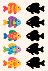 Naklejka premium Colorful Tropical Fish Matching Game