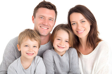 Portrait of a happy family smiling together a father a mother a son and a daughter enjoying each other in an endearing display of love and unity posing for the picture