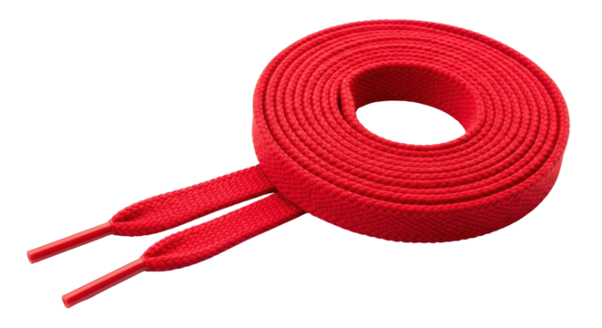 Vibrant red shoelaces coiled and ready for stylish footwear, fashion accessory detail