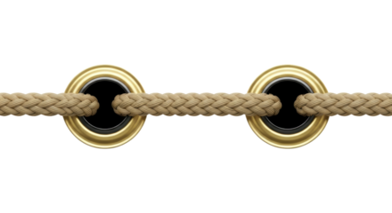 Braided rope and golden eyelets, representing connection, strength, and unity, on black