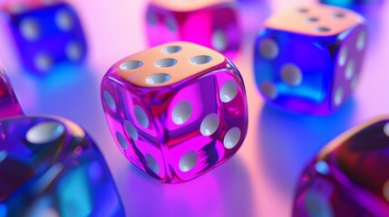 Colorful glowing dice abstract casino gaming neon light artistic photography composition background