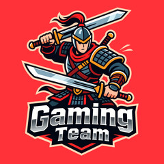 Naklejka premium Dynamic Warrior Gaming Team Logo with Swords and Armor