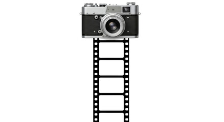 Obraz premium Vintage Camera and Film Strip: Capture moments of nostalgia and timeless beauty.