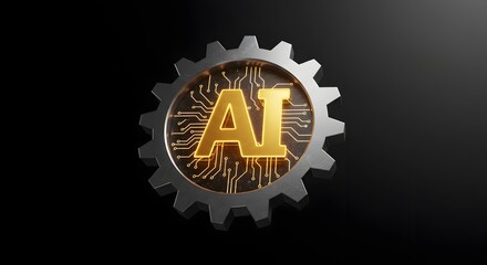 Naklejka premium AI illustration with a gear and circuit pattern on a black background.