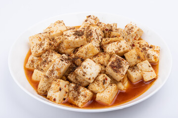 Stir-fried tofu on the plate