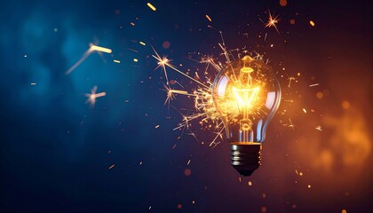 Illuminated Light Bulb with Sparkle Effect Representing Creativity and Innovation